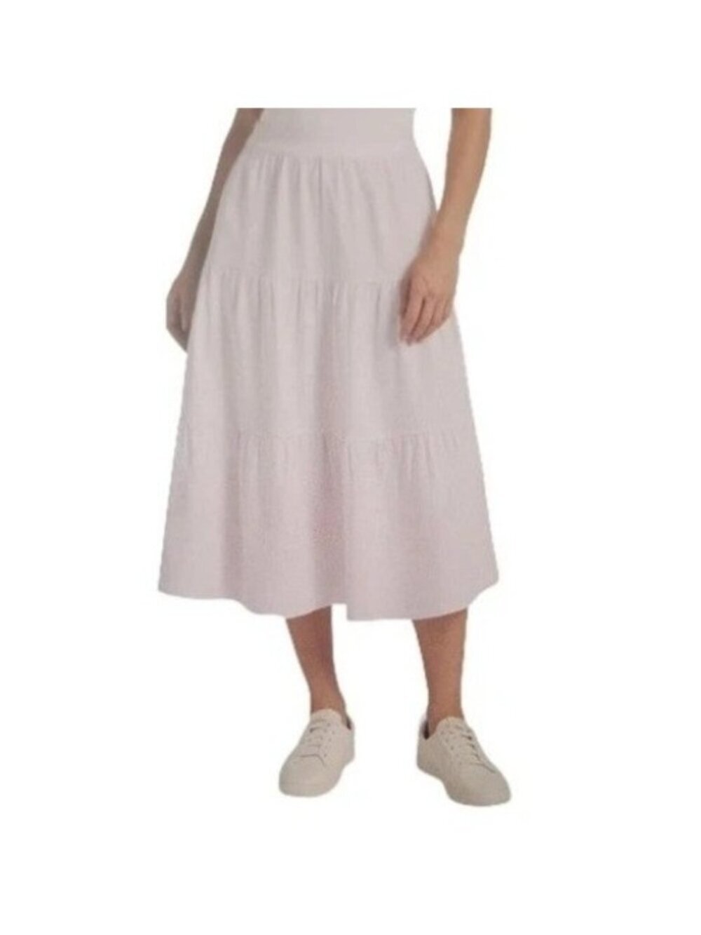 Matty M Women's L Light Pink Tiered Midi Skirt Linen Blend B1382